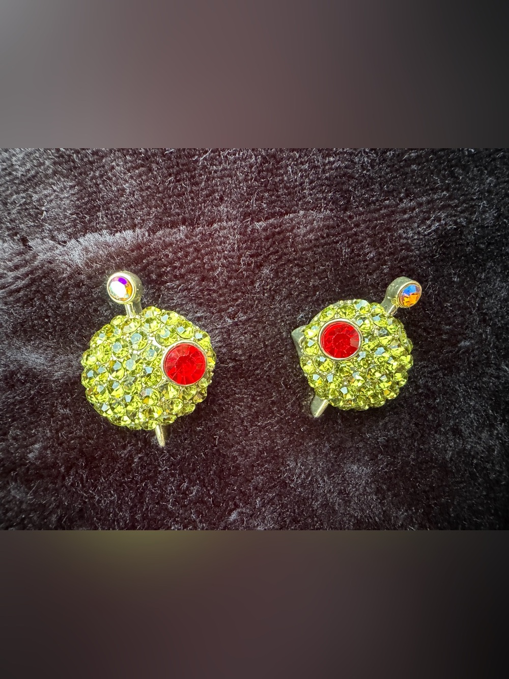 Heidi Daus Lime Green and Red Crystal clip Earrings